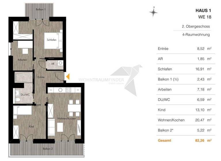 Wohnung zur Miete - Erstbezug 1.192 € 4 Zimmer 82,3 m² 2. Geschoss frei ab 01.03.2026 Unritzstraße 38b Rabenstein Chemnitz 09117