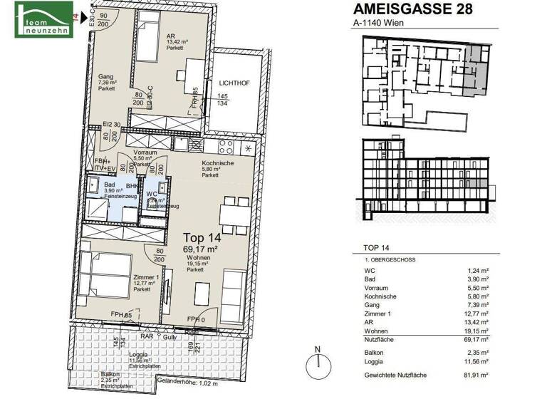 Wohnung zum Kauf - Erstbezug provisionsfrei 538.450 € 3 Zimmer 69,2 m² 1. Geschoss Ameisgasse 28 Wien 1140