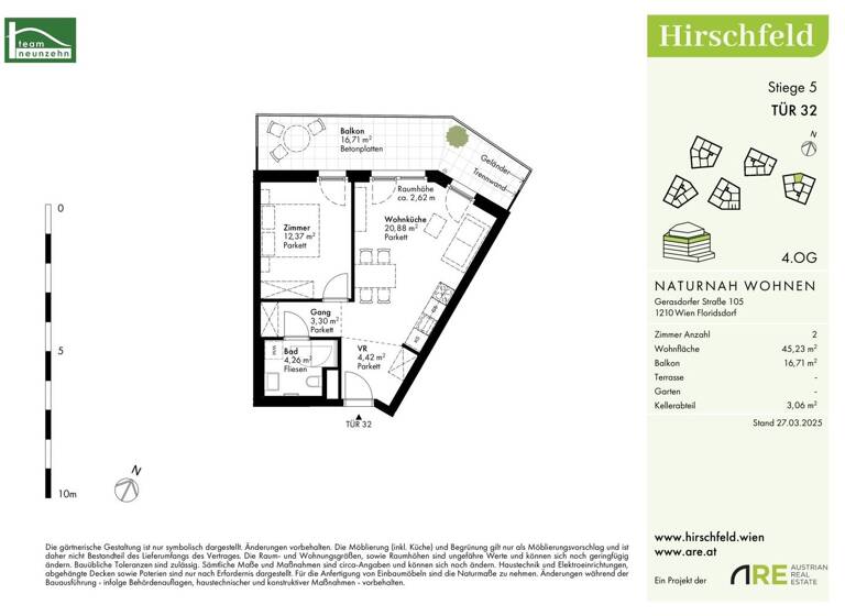 Wohnung zum Kauf - Erstbezug provisionsfrei 290.000 € 2 Zimmer 45,2 m² 4. Geschoss Gerasdorfer Straße 105 Wien 1210