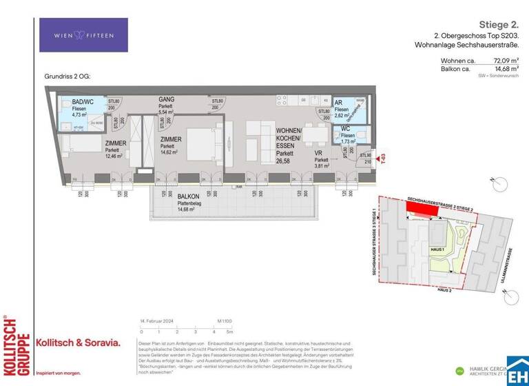 Wohnung zum Kauf - Erstbezug 541.400 € 3 Zimmer 72,1 m² 2. Geschoss Sechshauser Straße Wien 1150