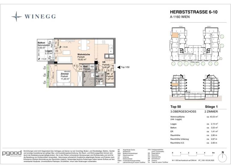 Wohnung zum Kauf - Erstbezug 303.800 € 2 Zimmer 43,5 m² 3. Geschoss Herbststraße 6-10 Wien 1160