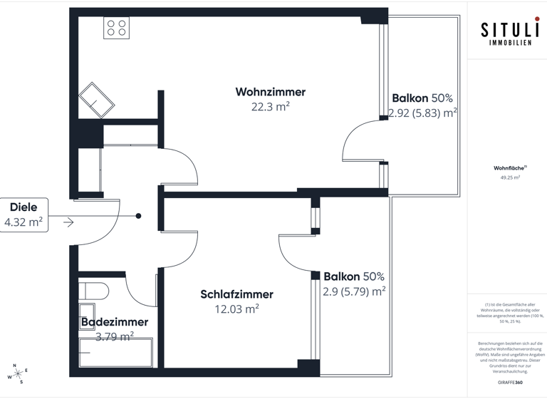 Wohnung zum Kauf 379.000 € 2 Zimmer 49 m² 1. Geschoss Sendling München 81371