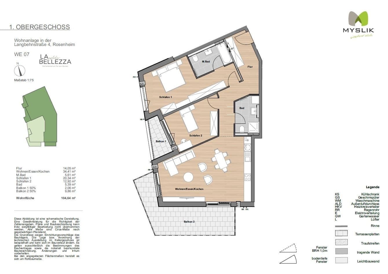 Wohnung zum Kauf provisionsfrei 778.000 € 3 Zimmer 104,6 m²<br/>Wohnfläche 1.<br/>Geschoss Rosenheim 83022