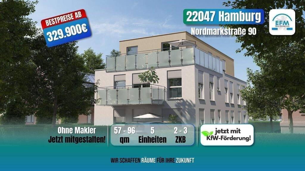 WG-Zimmer zum Kauf - Erstbezug provisionsfrei als Kapitalanlage geeignet 569.900 € 3 Zimmer 96 m² Nordmarkstraße 90 Tonndorf Hamburg 22047