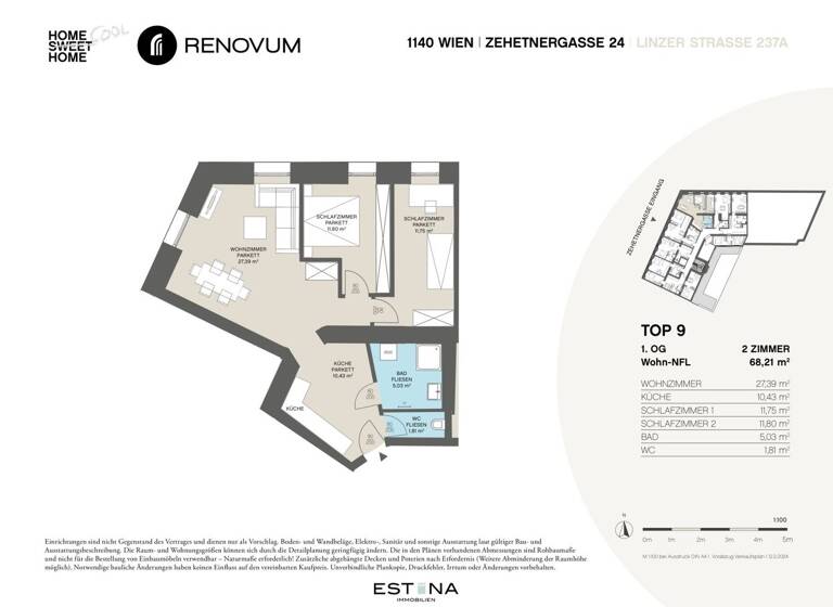 Wohnung zum Kauf - Erstbezug 390.000 € 3 Zimmer 68,2 m² 1. Geschoss Zehetnergasse Wien 1140