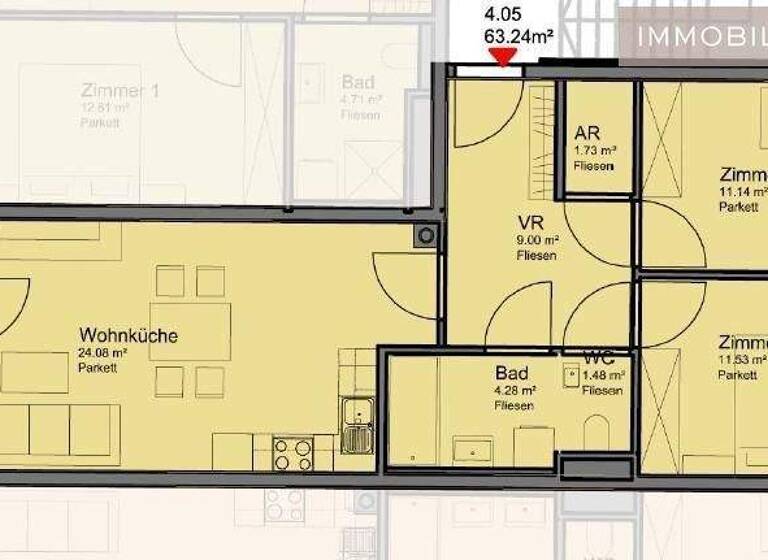 Wohnung zur Miete 652 € 3 Zimmer 70 m² 1. Geschoss frei ab 06.04.2026 Wiener Neustadt 2700