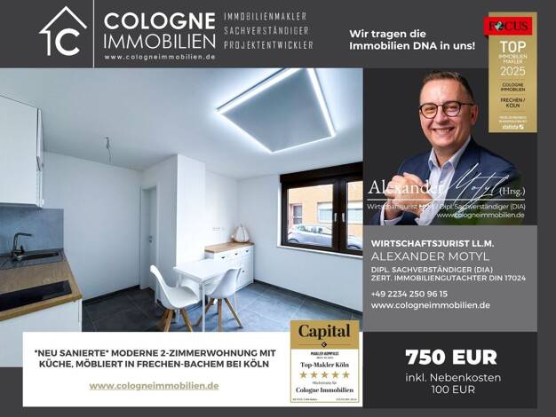 Wohnung zur Miete 650 € 2 Zimmer 40 m² EG frei ab sofort Mauritiusstraße 153 Bachem Frechen 50226
