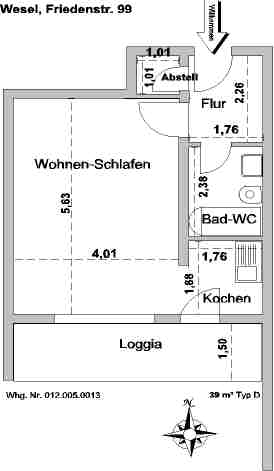 Wohnung zur Miete 520 € 1 Zimmer 39 m²<br/>Wohnfläche 1.<br/>Geschoss 01.02.2025<br/>Verfügbarkeit Wesel Wesel-Obrighoven 46485