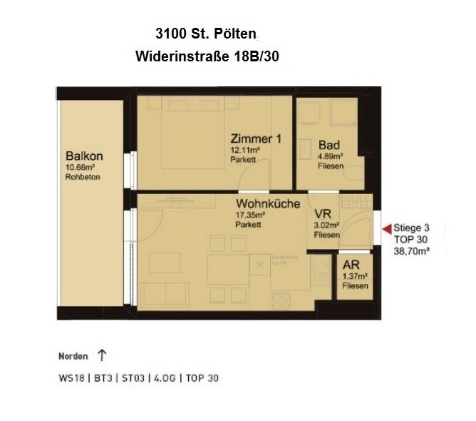 Wohnung zur Miete 478 € 2 Zimmer 38,7 m²<br/>Wohnfläche 4.<br/>Geschoss Widerinstraße 18 St. Pölten St. Pölten 3100