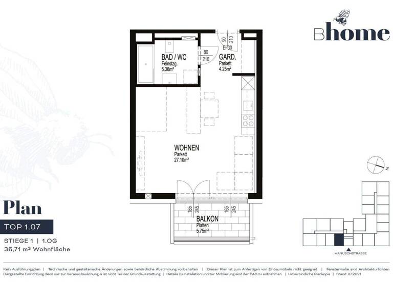 Studio zur Miete 512 € 1 Zimmer Waldegg Linz 4020