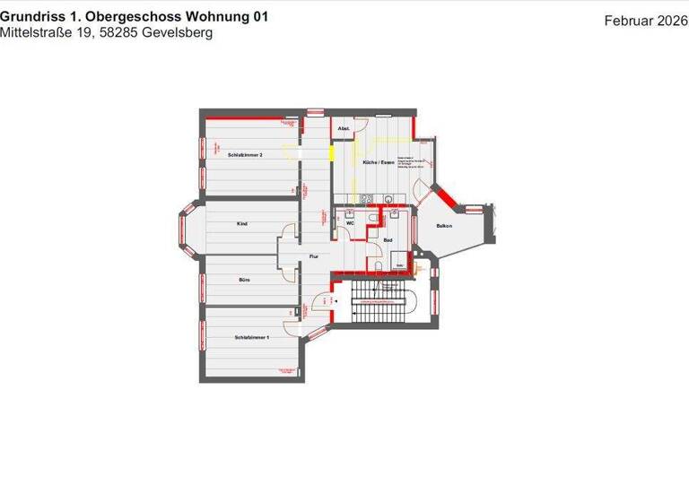 Wohnung zur Miete 1.450 € 4 Zimmer 145 m² 1. Geschoss frei ab 01.05.2026 Gevelsberg 58285