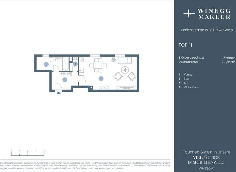 Studio zum Kauf 329.000 € 1 Zimmer 41,4 m² 2. Geschoss Schäffergasse 18-20 Wien 1040