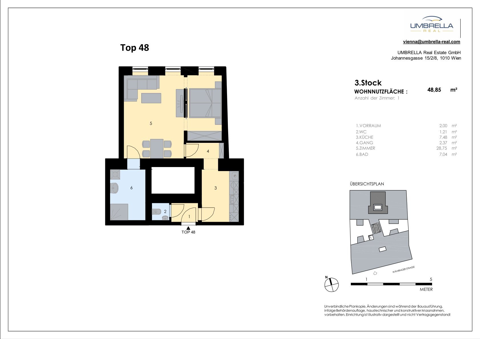 Wohnung zum Kauf 398.950 € 2 Zimmer 48,9 m²<br/>Wohnfläche 3.<br/>Geschoss Wien 1180