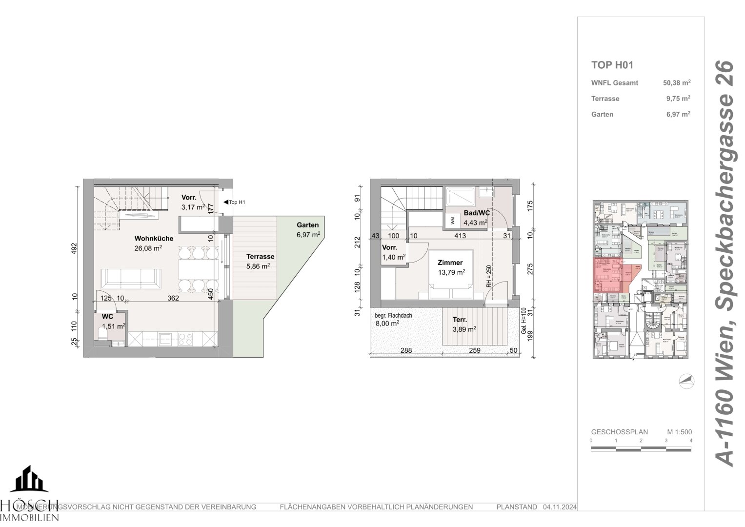 Reihenmittelhaus zum Kauf 395.000 € 2 Zimmer 50,4 m²<br/>Wohnfläche Wien 1160