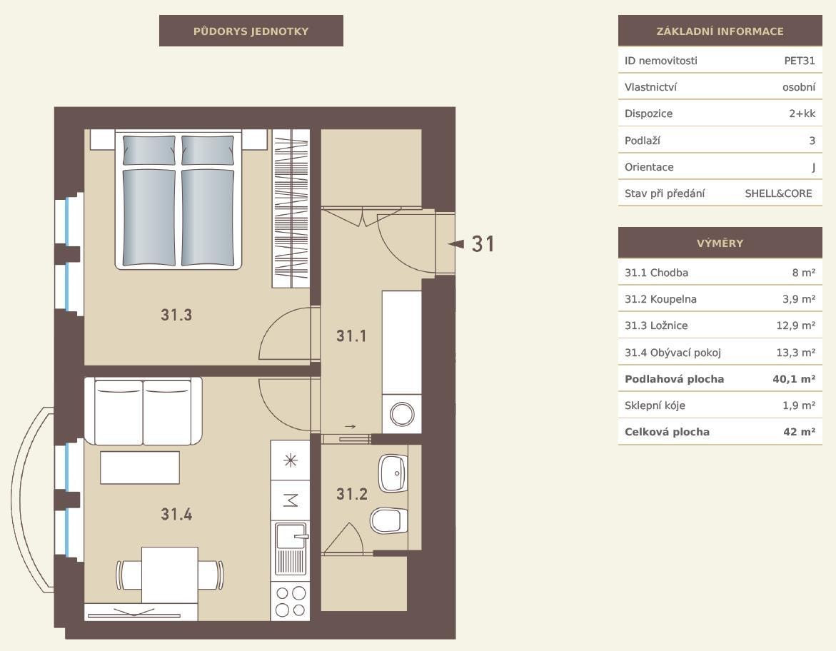 Wohnung zum Kauf 280.000 € 2 Zimmer 40 m²<br/>Wohnfläche 3.<br/>Geschoss Prag 16900