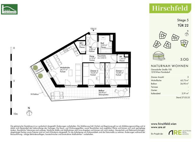 Wohnung zum Kauf - Erstbezug provisionsfrei 375.900 € 3 Zimmer 65,7 m² 3. Geschoss Gerasdorfer Straße 105 Wien 1210