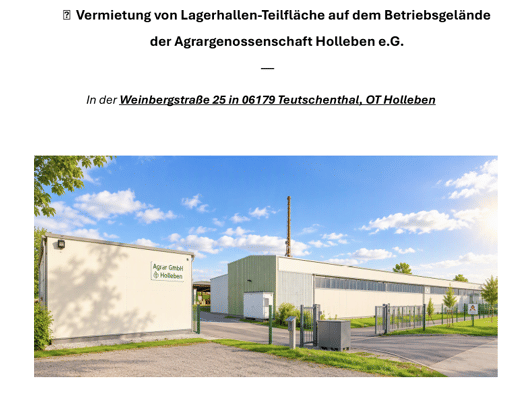 Lagerhalle zur Miete 3 € 576 m² Lagerfläche Weinbergstraße Holleben Teutschenthal 06179