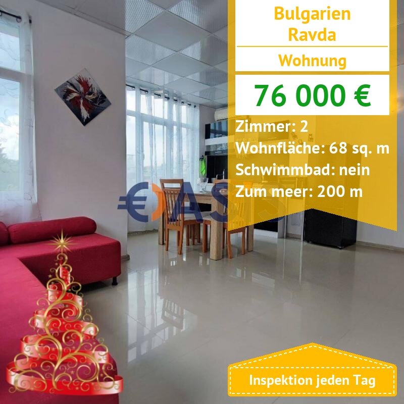 Studio zum Kauf provisionsfrei 76.000 € 2 Zimmer 68 m²<br/>Wohnfläche 3.<br/>Geschoss ulitsa "Osam" 6 Ravda 8238