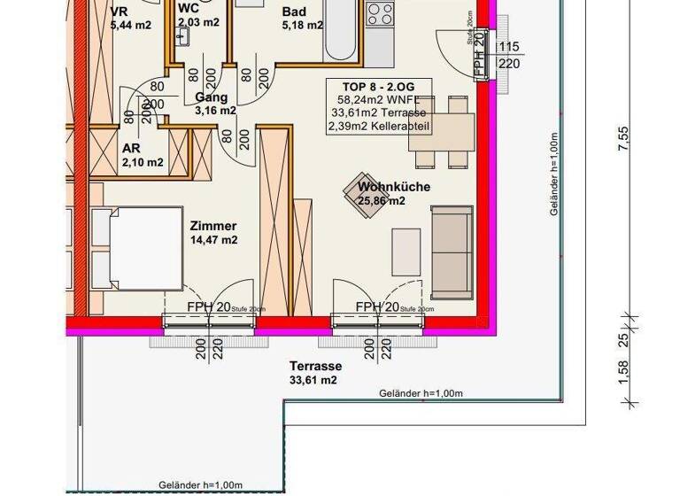 Terrassenwohnung zum Kauf 297.750 € 2 Zimmer 58,2 m² 2. Geschoss Wiener Neustadt 2700