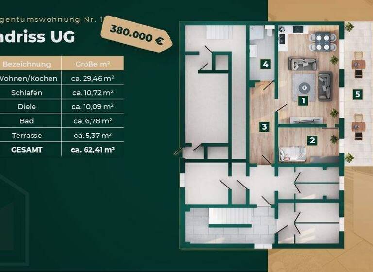 Wohnung zum Kauf - Erstbezug 380.000 € 2 Zimmer 62,4 m² Dottendorf Bonn 53129