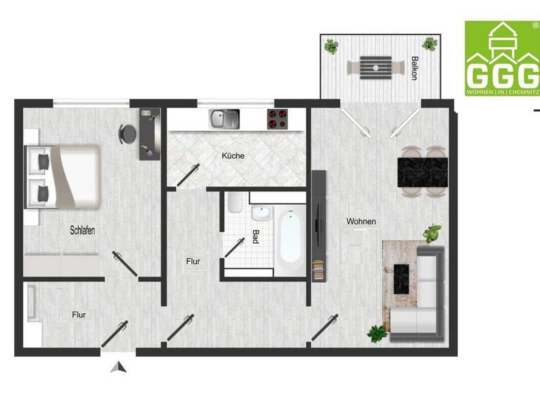 Wohnung zur Miete 390 € 2 Zimmer 63 m² EG frei ab 16.06.2026 Stollberger Str. 39 Kapellenberg Chemnitz 09119