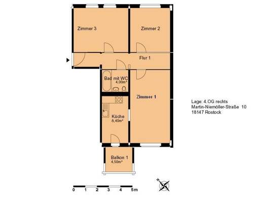 Wohnung zur Miete 460 € 3 Zimmer 72,7 m² 4. Geschoss frei ab 30.11.2026 Martin-Niemöller-Str. 10 Toitenwinkel Rostock 18147