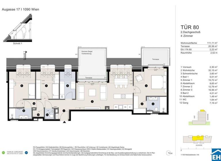 Wohnung zum Kauf - Erstbezug 1.364.500 € 4 Zimmer 111,1 m² 8. Geschoss Augasse Wien 1090