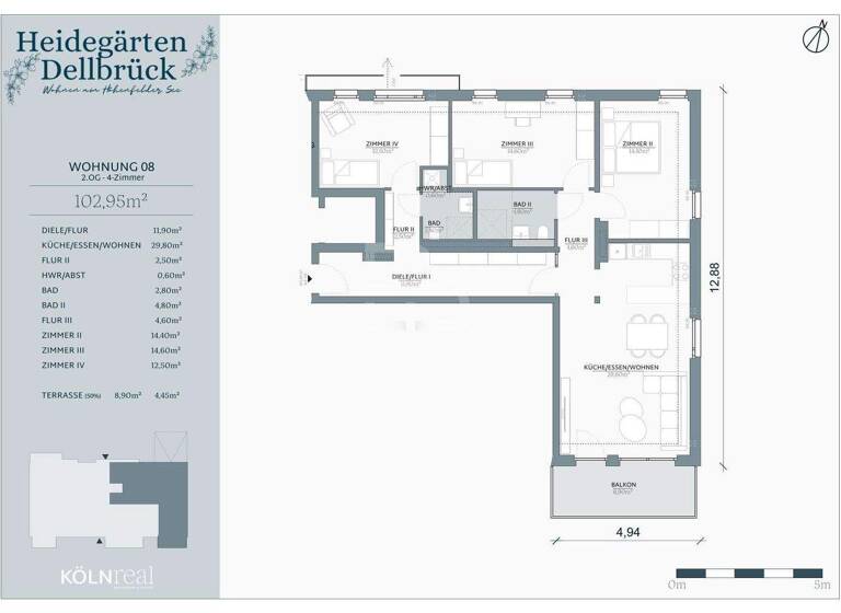 Wohnung zum Kauf - Erstbezug provisionsfrei 699.900 € 4 Zimmer 102,2 m² 2. Geschoss Schilfweg 8 Dellbrück Köln 51069