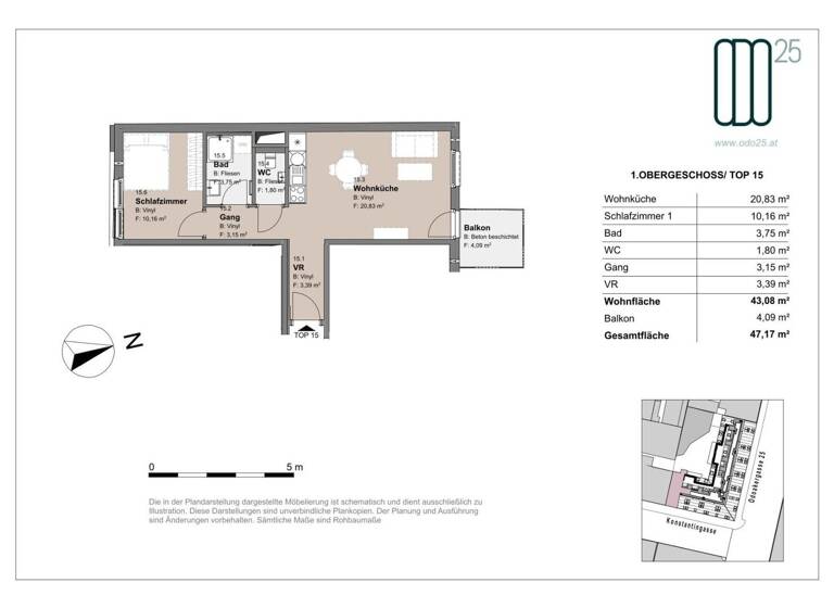 Wohnung zur Miete - Erstbezug 782 € 2 Zimmer 43,1 m² frei ab 01.07.2026 Wien 1160