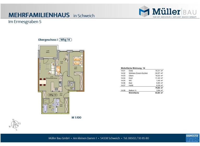 Wohnung zum Kauf - Erstbezug provisionsfrei 435.400 € 84 m² 1. Geschoss frei ab sofort Im Ermesgraben 5 Schweich 54338