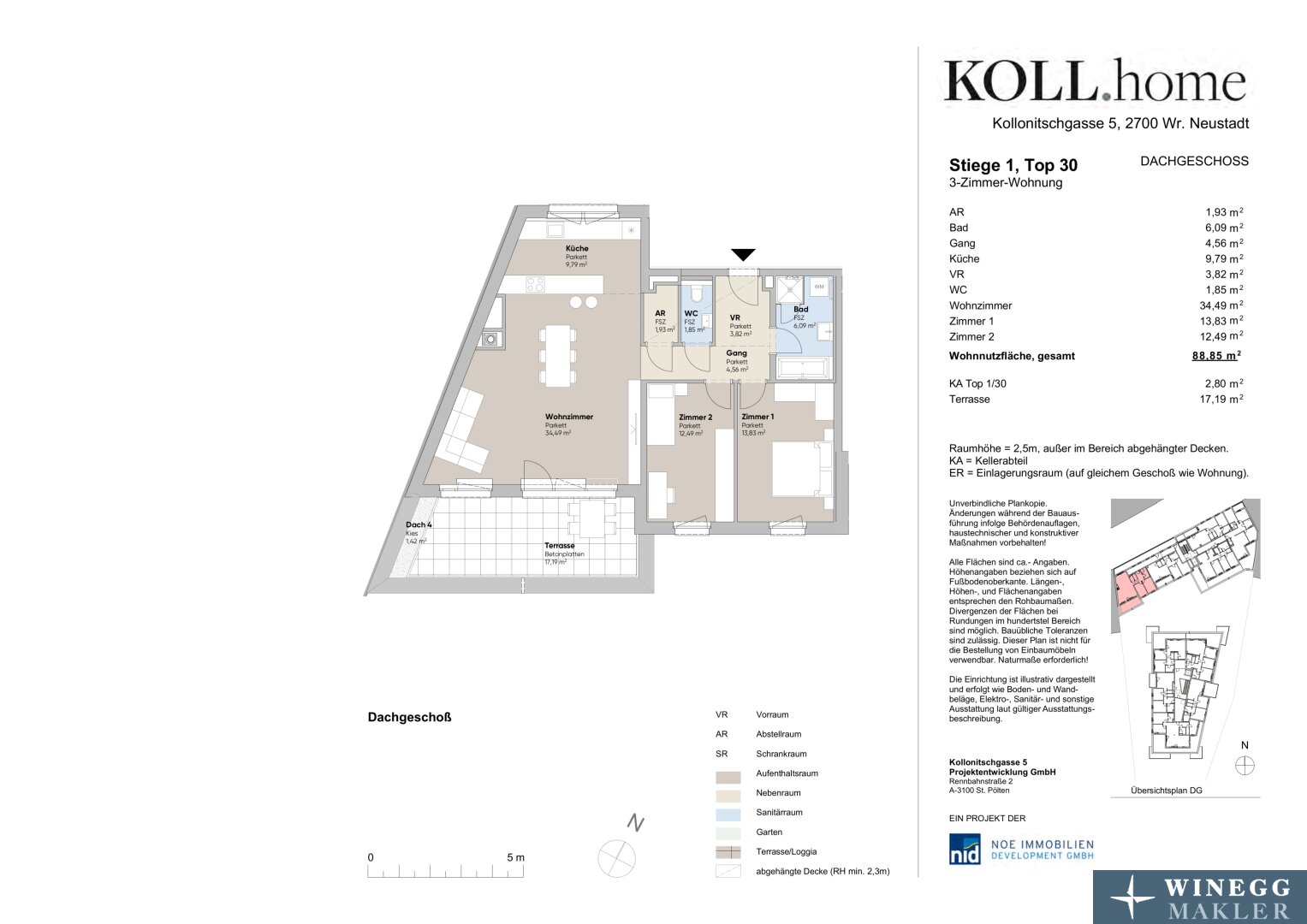 Wohnung zum Kauf provisionsfrei 460.000 € 3 Zimmer 88,9 m² 4. Geschoss Kollonitschgasse 5 Wiener Neustadt 2700