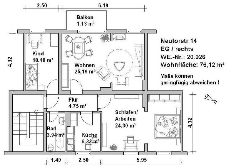 Wohnung zur Miete 699 € 2 Zimmer 46,7 m² frei ab sofort Neutorstr. 1 Innenstadt Minden 32427