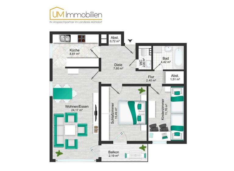 Wohnung zum Kauf 299.000 € 3 Zimmer 78,8 m² 1. Geschoss Grassau 83224