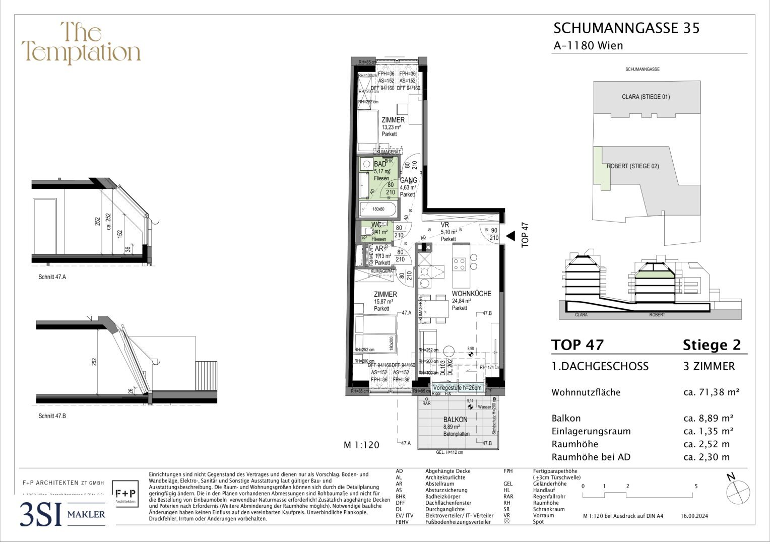 Wohnung zum Kauf 663.500 € 3 Zimmer 71,4 m²<br/>Wohnfläche 4.<br/>Geschoss Schumanngasse 35 Wien 1180