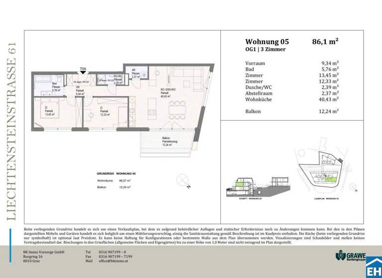 Wohnung zum Kauf - Erstbezug 510.000 € 3 Zimmer 86,1 m² 1. Geschoss frei ab sofort Liechtensteinstraße Brunn am Gebirge 2345