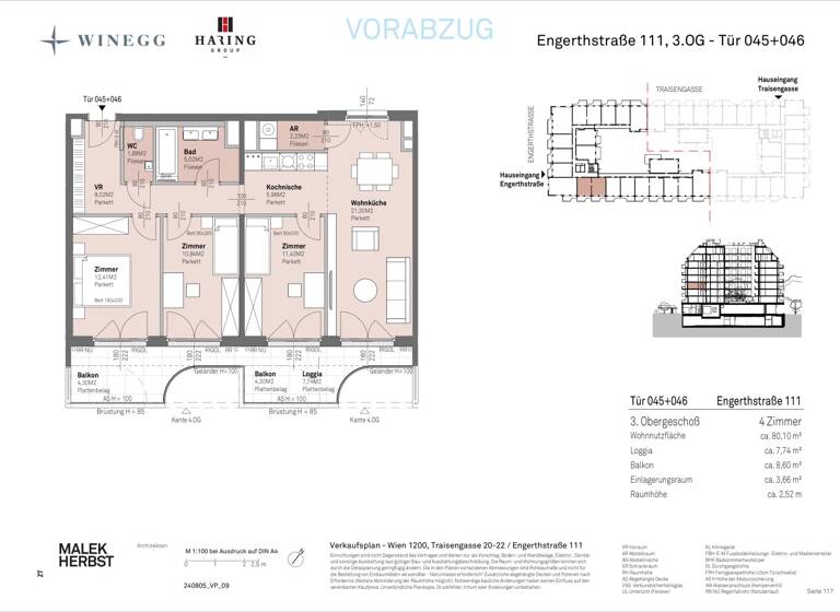 Wohnung zum Kauf - Erstbezug 563.500 € 4 Zimmer 80,1 m² 3. Geschoss Traisengasse 20-22 Wien 1200
