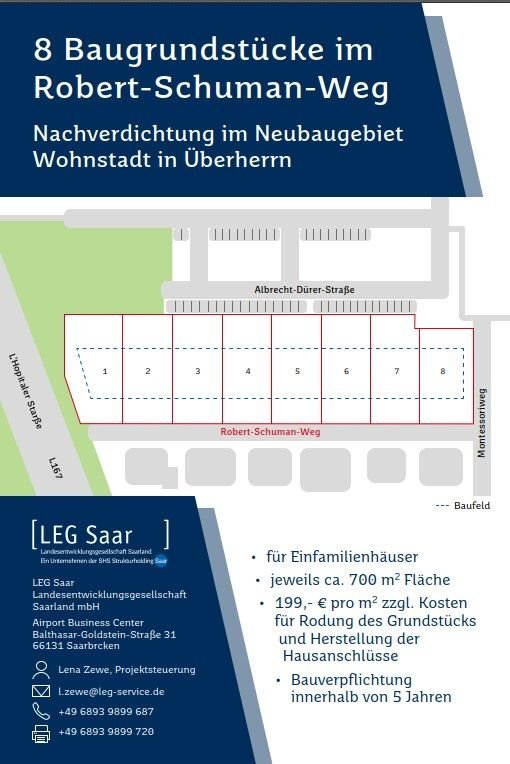 Grundstück zum Kauf provisionsfrei 199 € 700 m²<br/>Grundstück Robert-Schuman-Weg Wohnstadt Überherrn 66802