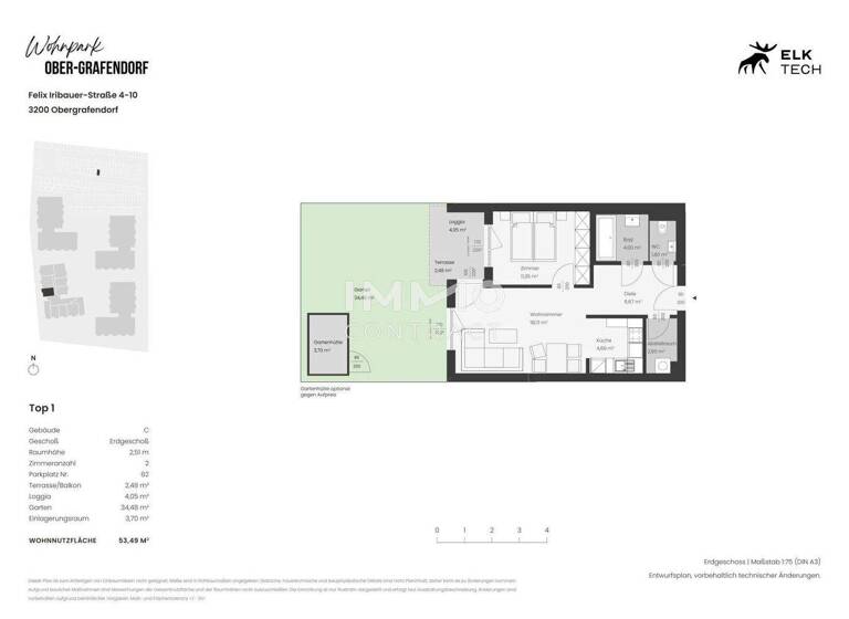 Wohnung zur Miete - Erstbezug 627 € 2 Zimmer 53,5 m² EG Ober-Grafendorf 3200