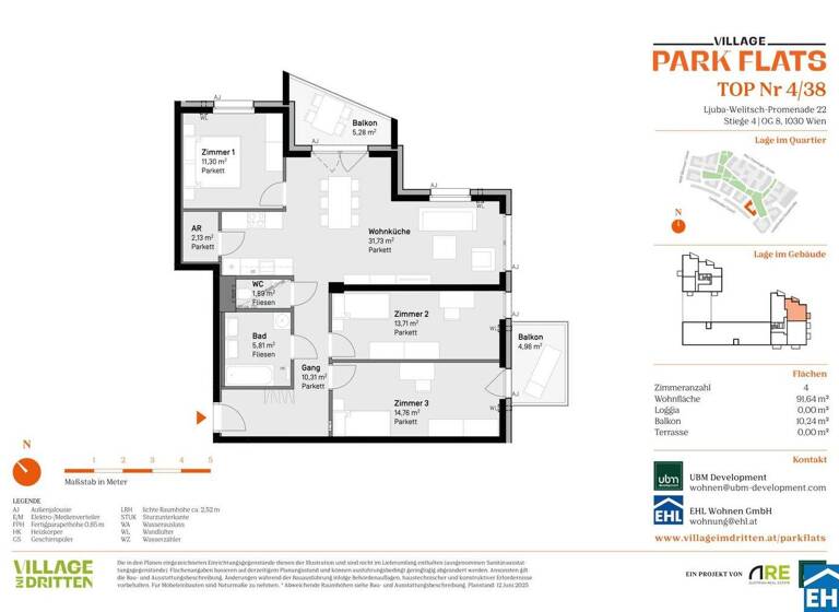 Wohnung zum Kauf - Erstbezug 741.000 € 4 Zimmer 91,6 m² 8. Geschoss Ljuba-Welitsch-Promenade 22 Wien 1030