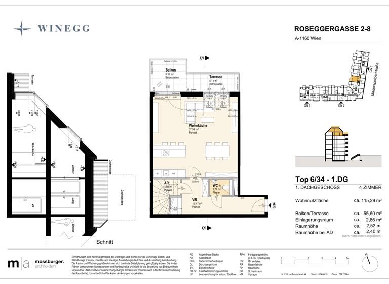 Wohnung zum Kauf - Erstbezug 868.300 € 4 Zimmer 114,1 m² 6. Geschoss Roseggergasse 2-8 Wien 1160