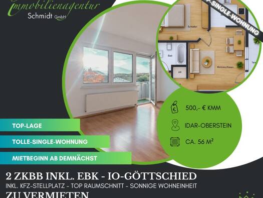 Wohnung zur Miete 500 € 2 Zimmer 56 m² 1. Geschoss Idar-Oberstein 55743