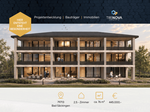 Wohnung zum Kauf - Erstbezug provisionsfrei 445.000 € 2,5 Zimmer 76,2 m² 2 Geschosse frei ab 01.12.2027 Austraße Bad Säckingen Bad Säckingen 79713