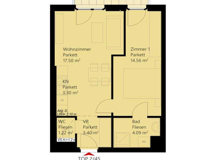 Wohnung zur Miete 718 € 2 Zimmer 44,1 m² 4. Geschoss frei ab 01.06.2026 Bertha-von-Suttner-Gasse 10 Wien 1220