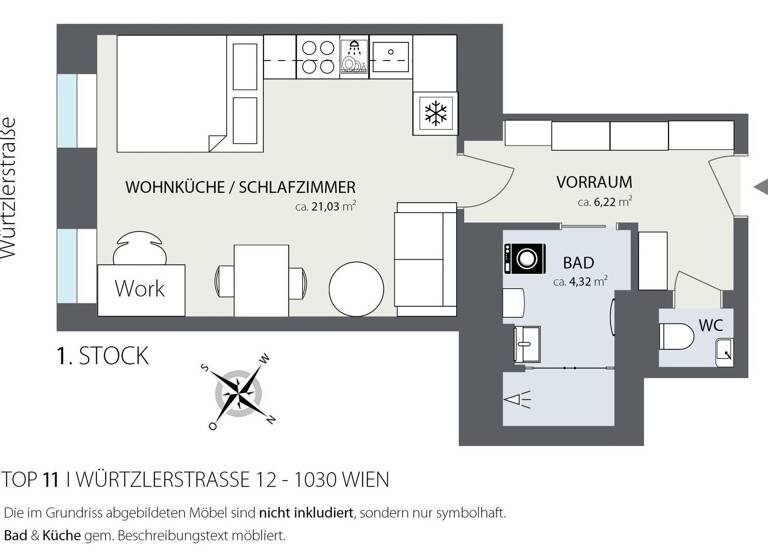 Studio zum Kauf 199.900 € 1 Zimmer 32,4 m² 1. Geschoss Würtzlerstraße 12 Wien 1030