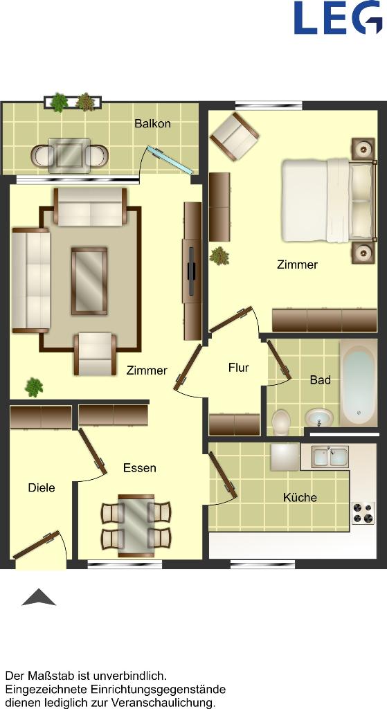 Wohnung zur Miete 640 € 2 Zimmer 55,9 m²<br/>Wohnfläche 7.<br/>Geschoss Carl-Friedr.-Goerdeler-Straße 18 Garath Düsseldorf 40595