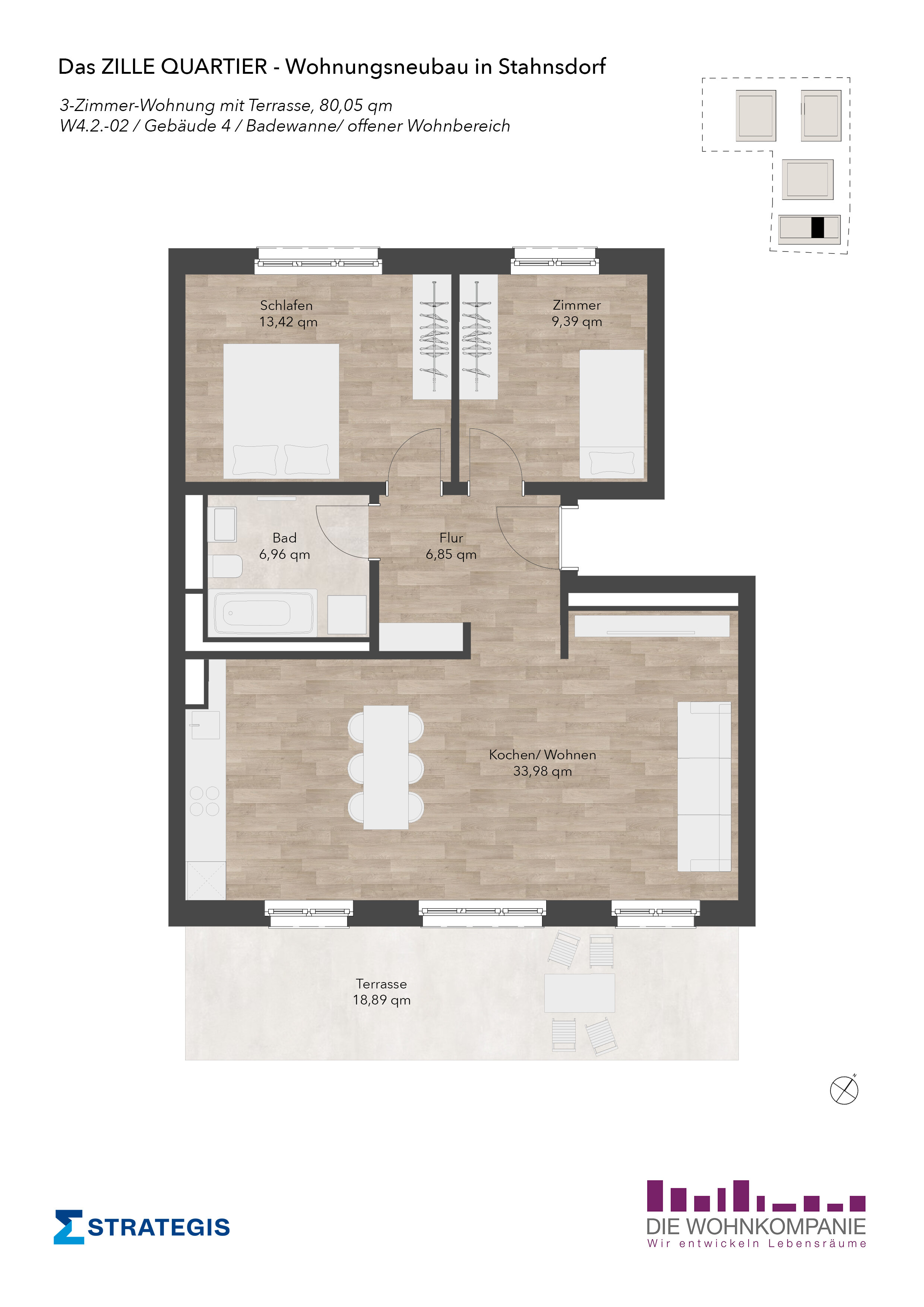 Wohnung zur Miete 1.749 € 3 Zimmer 80,1 m²<br/>Wohnfläche 2.<br/>Geschoss Potsdamer Allee 113b Stahnsdorf Stahnsdorf 14532