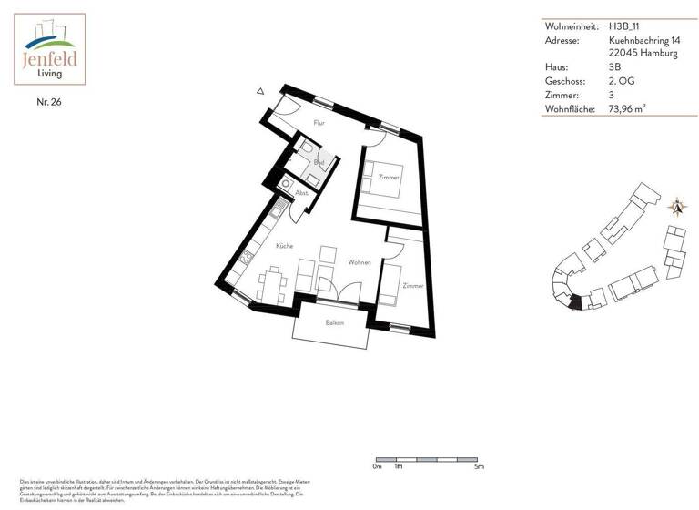 Wohnung zur Miete 1.355 € 3 Zimmer 74 m² 2. Geschoss frei ab 01.05.2026 Kuehnbachring 14 Jenfeld Hamburg 22045