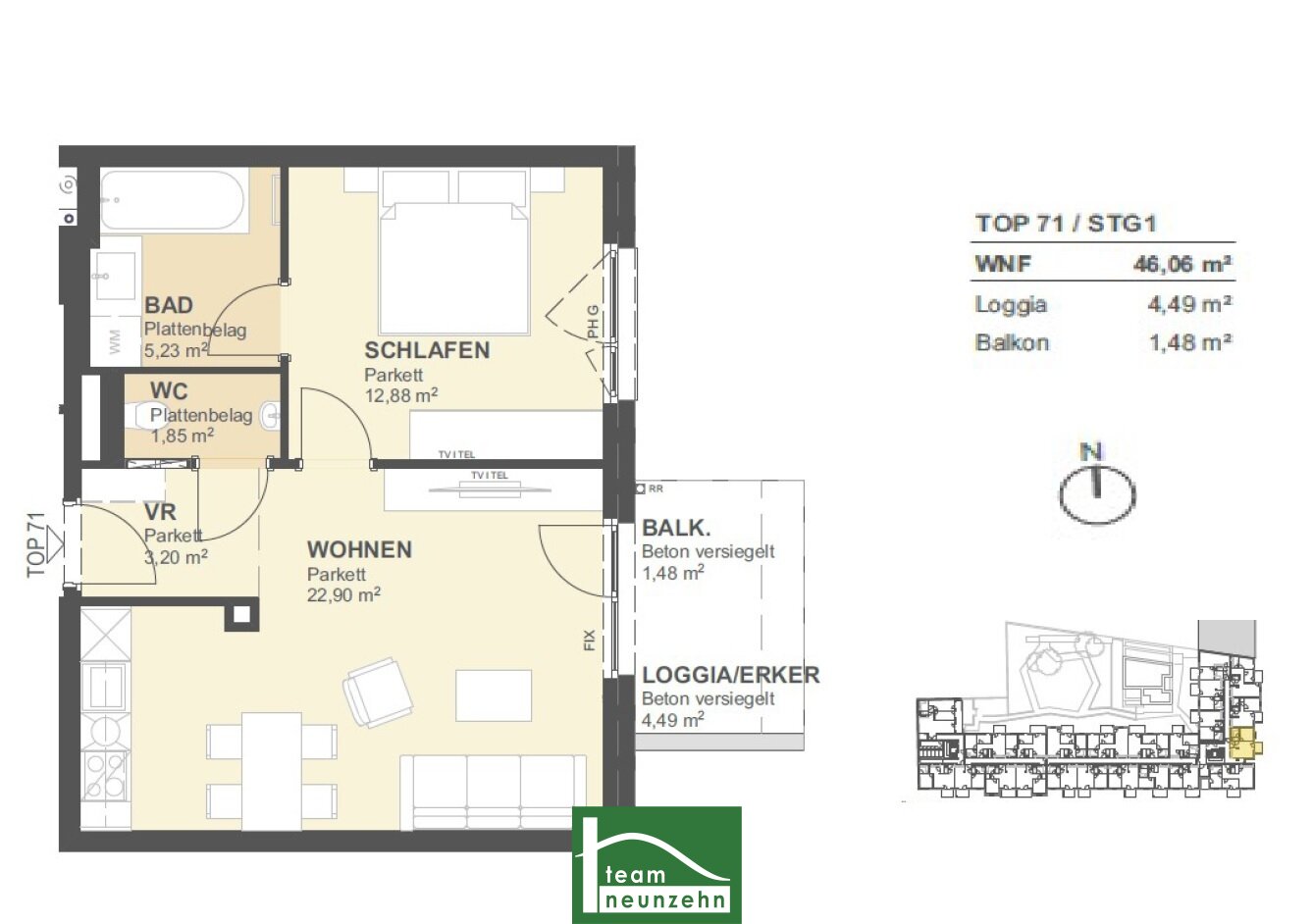 Wohnung zum Kauf provisionsfrei 336.601 € 2 Zimmer 46,1 m²<br/>Wohnfläche 5.<br/>Geschoss Tokiostraße 5 Wien 1220