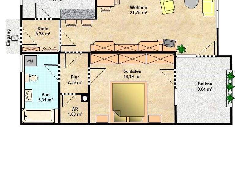 Wohnung zur Miete 620 € 2 Zimmer 61,7 m² 1. Geschoss Büchenbach Erlangen 91056
