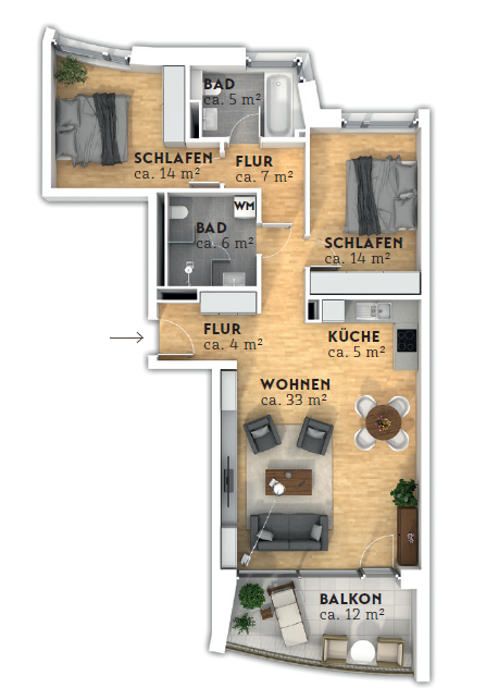 Wohnung zur Miete 1.465 € 3 Zimmer 97 m²<br/>Wohnfläche 5.<br/>Geschoss 01.03.2025<br/>Verfügbarkeit Kommodore-Johnsen-Boulevard 40 Häfen - Handelshäfen Bremen 28217